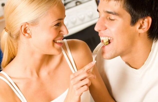 girls feed men with products for potency